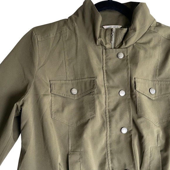 Naked Zebra Olive Green Bomber Jacket Lightweight Cropped Military Style L - Picture 1 of 8